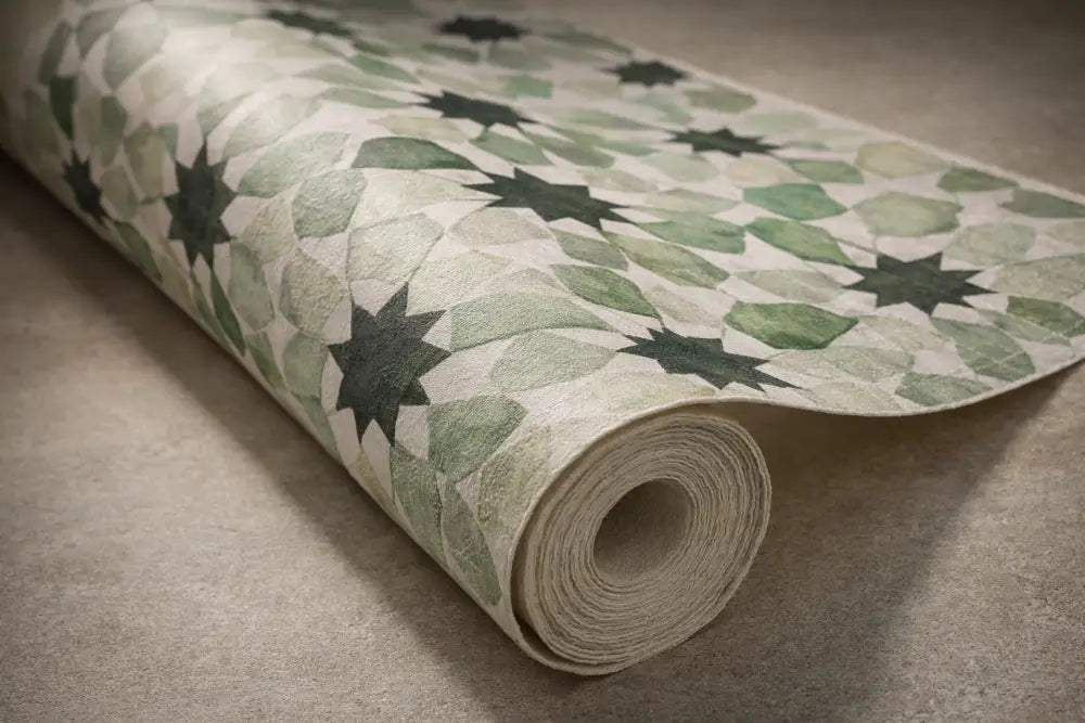 Zellige Vert Minéral – Papier Peint Panoramique Architectural Premium | Pixara